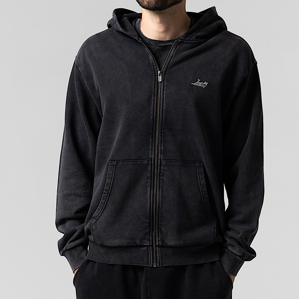 Castanza Zip Up Hoodie (Black Vintage Wash) - Image 2