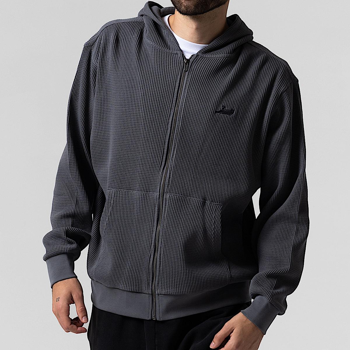 Castanza Waffle Knit Zip Up Hoodie (Charcoal) - Image 2