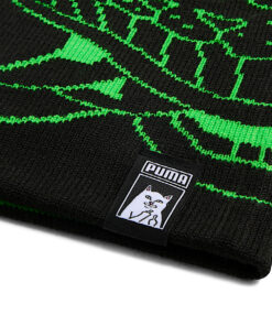 Alternative view of PUMA x RIPNDIP Reversable Skull Beanie (PUMA Black-Fluro Green Pes)