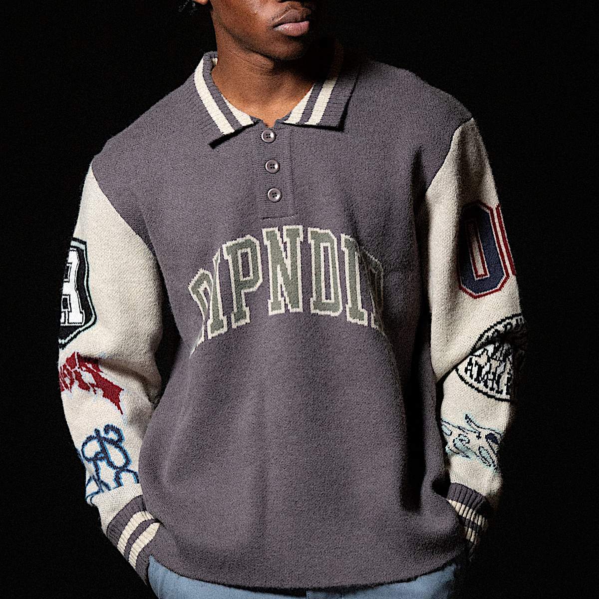 Run It Up Knit Sweater (Charoal / Cream) - Image 2