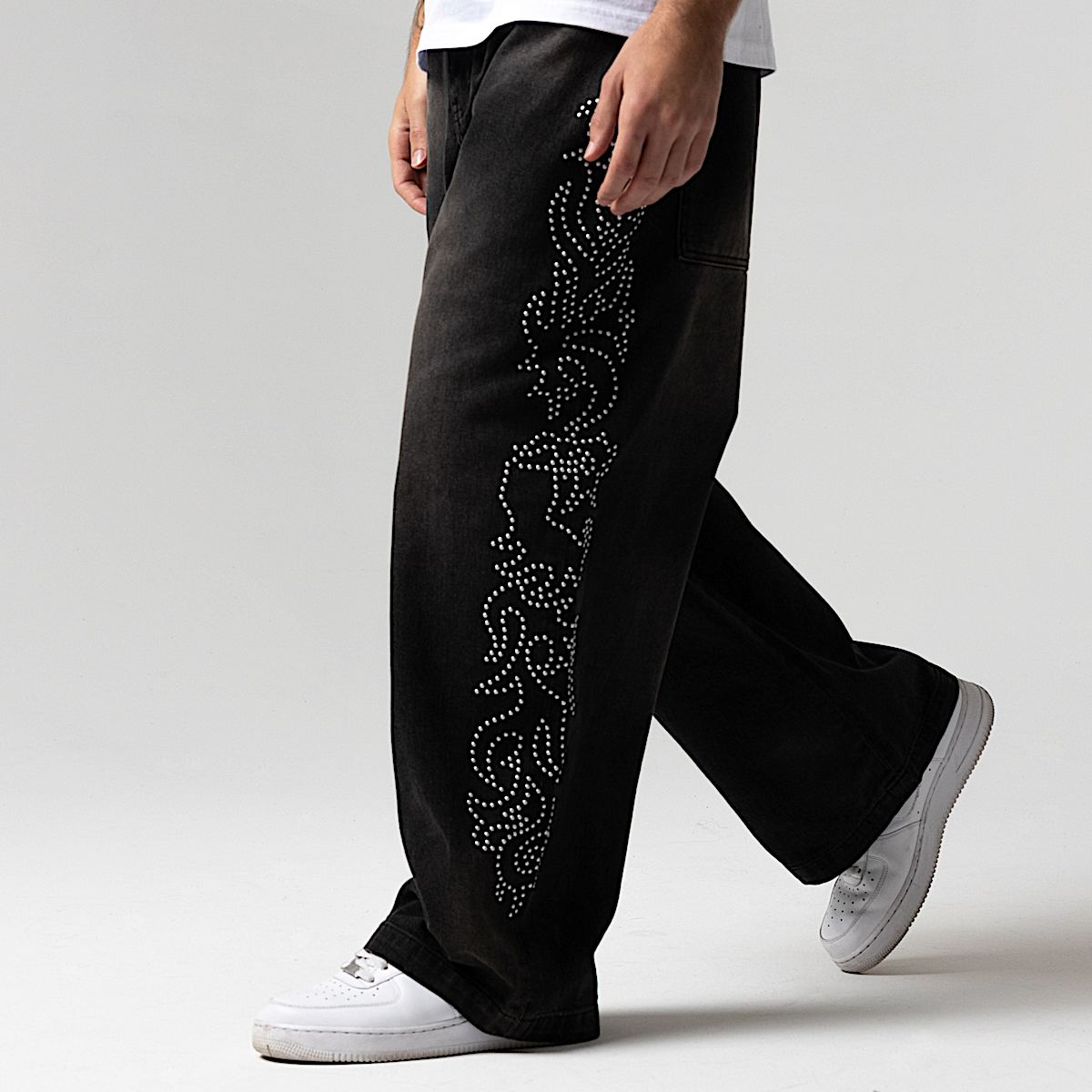 Pretty Flacko Extra Wide Leg Pants (Black Vintage Wash Denim) - Image 2