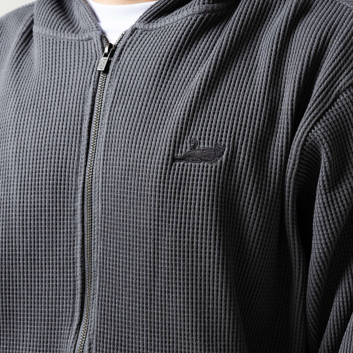 Castanza Waffle Knit Zip Up Hoodie (Charcoal) - Image 3