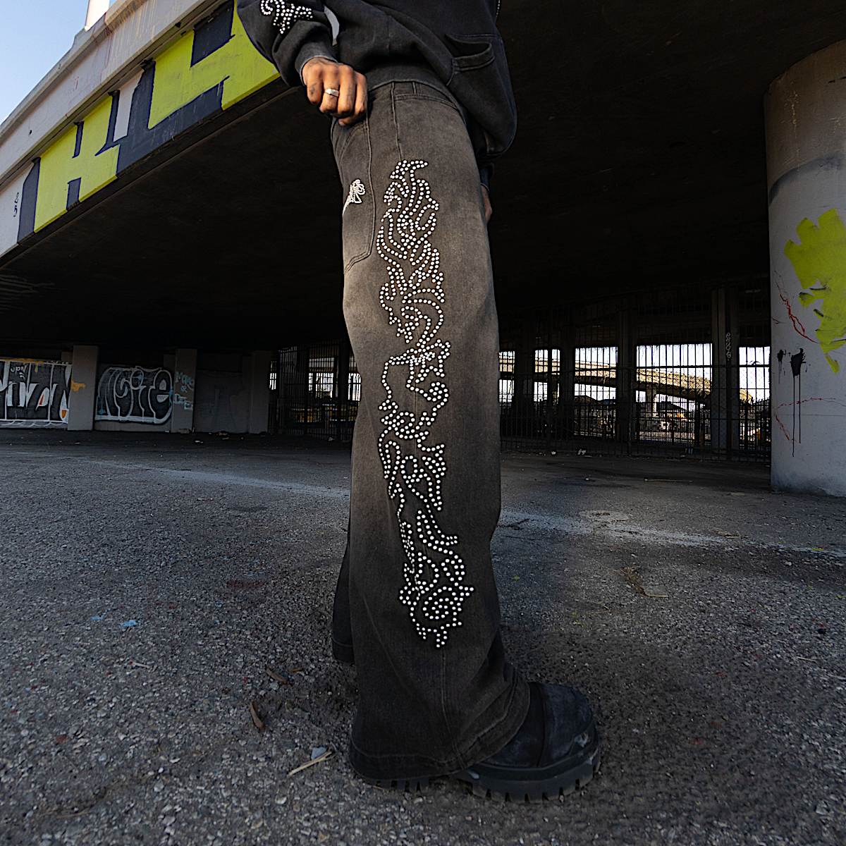 Pretty Flacko Extra Wide Leg Pants (Black Vintage Wash Denim) - Image 3