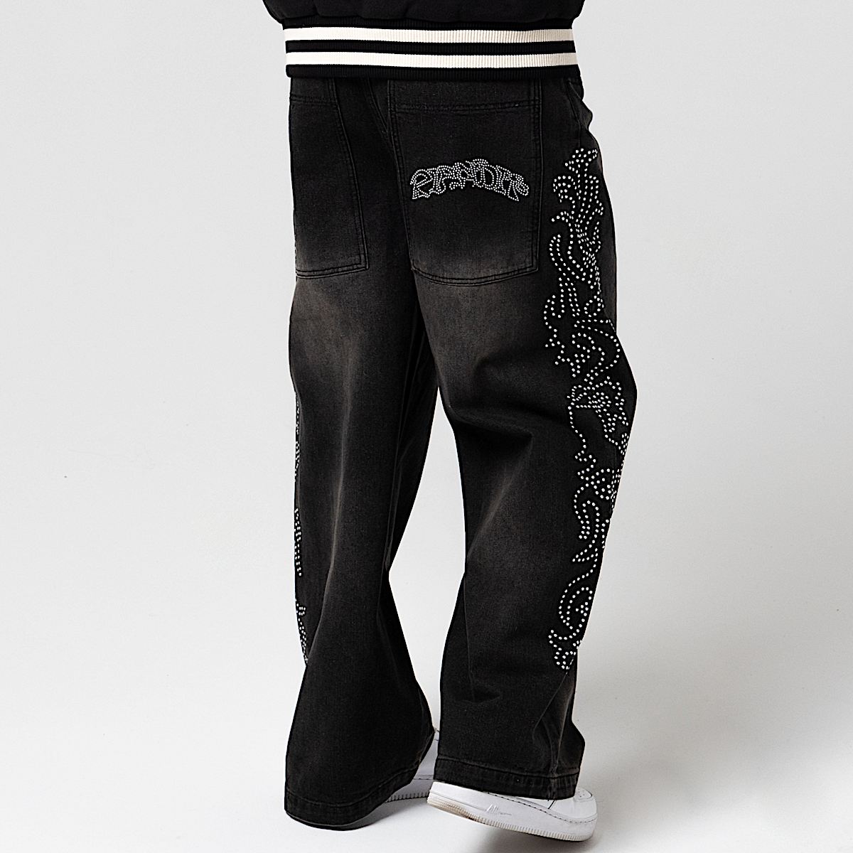 Pretty Flacko Extra Wide Leg Pants (Black Vintage Wash Denim) - Image 4