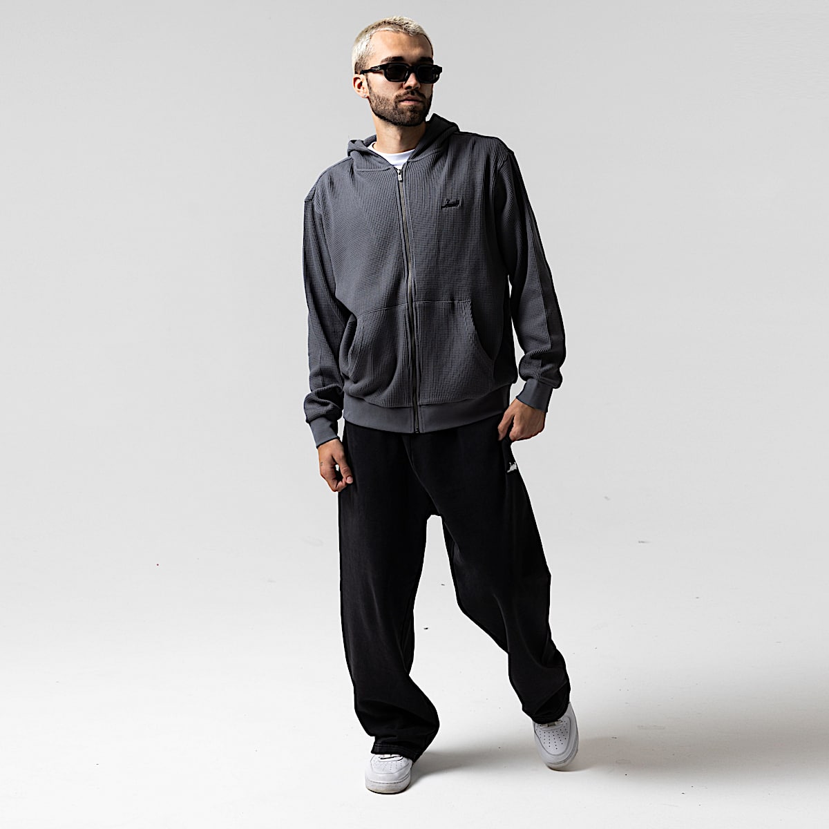 Castanza Waffle Knit Zip Up Hoodie (Charcoal) - Image 4