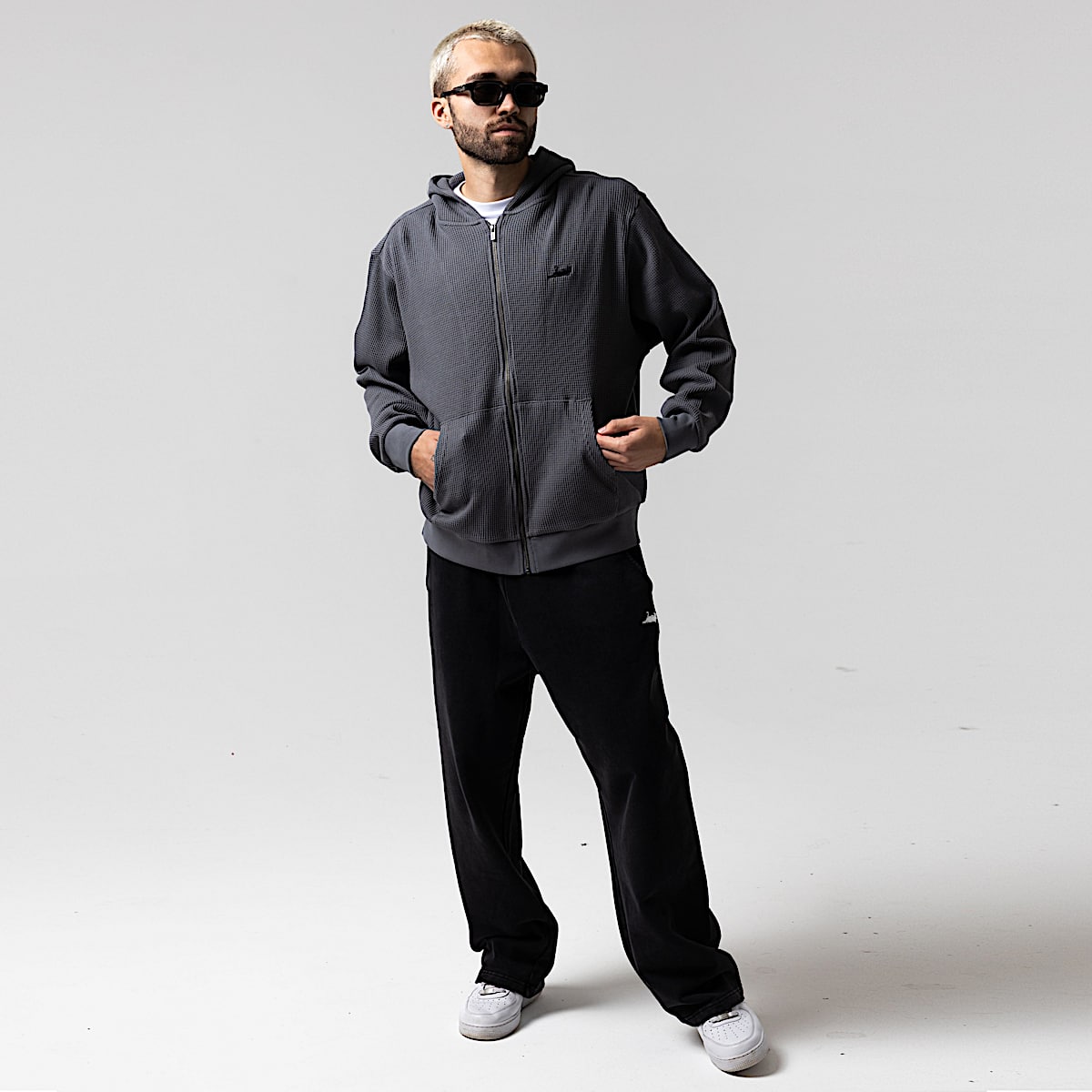 Castanza Waffle Knit Zip Up Hoodie (Charcoal) - Image 5